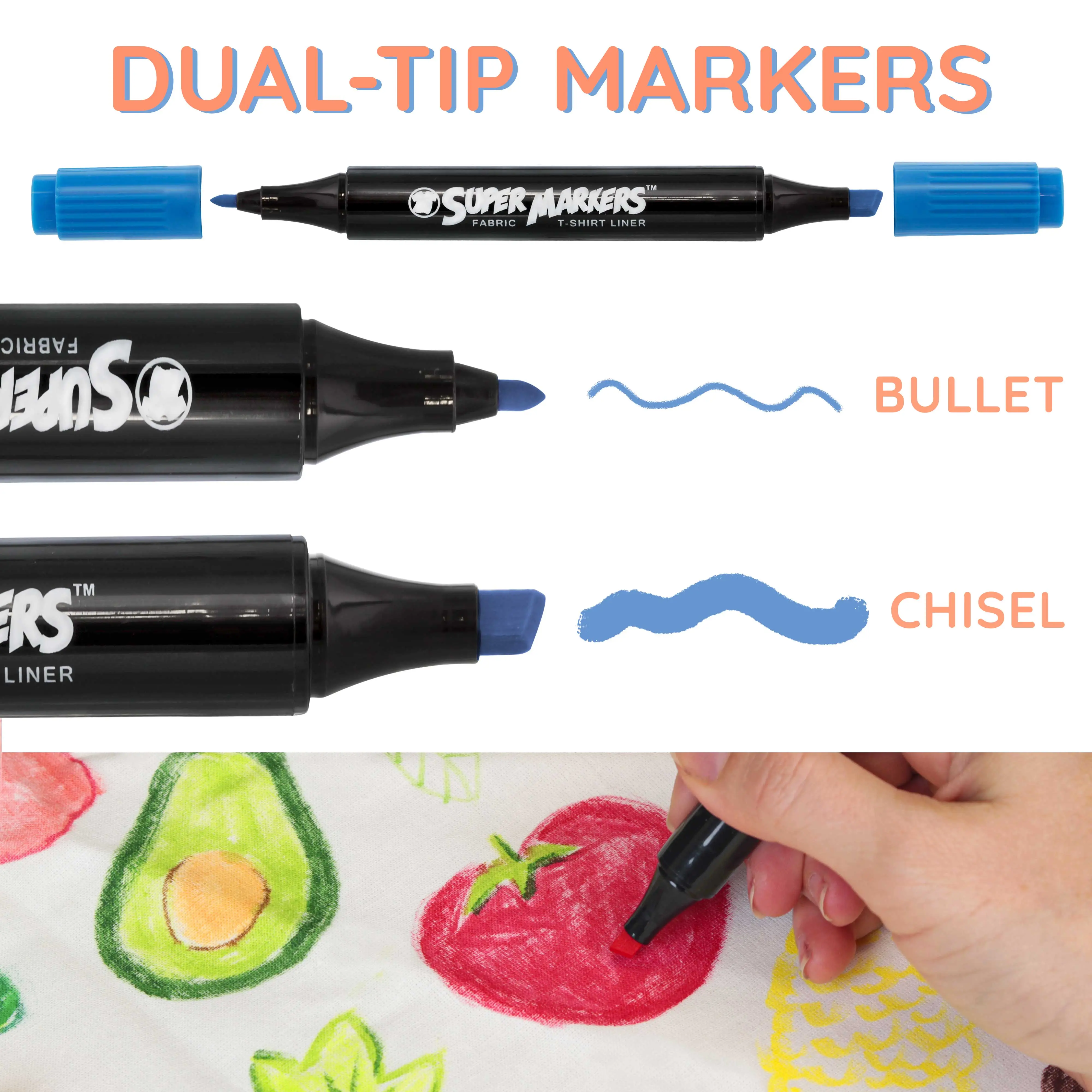 U.S. Art Supply Super Markers 60 Primary, Pastel & Neon Dual Tip Fabric Markers - Fine & Chisel Point Pens Fabric Marker Permanent for Clothes, T-Shirts - Permanent Ink Eye-Catching Colors