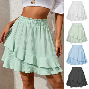 Women's Ruffle Hem High-Waisted Irregular Solid Color Short Skirt with Large Hem Spring Summer 2026