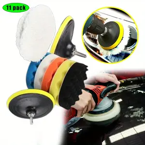 11 Pieces Car Foam Drill Polishing Pad Kit,6 Inch Car Polishing Sponge Pads Buffing Pad Polisher Attachment For Drill with 8mm M14 Drill Adapter for Washing Cleaning Waxing Dusting tool kit set