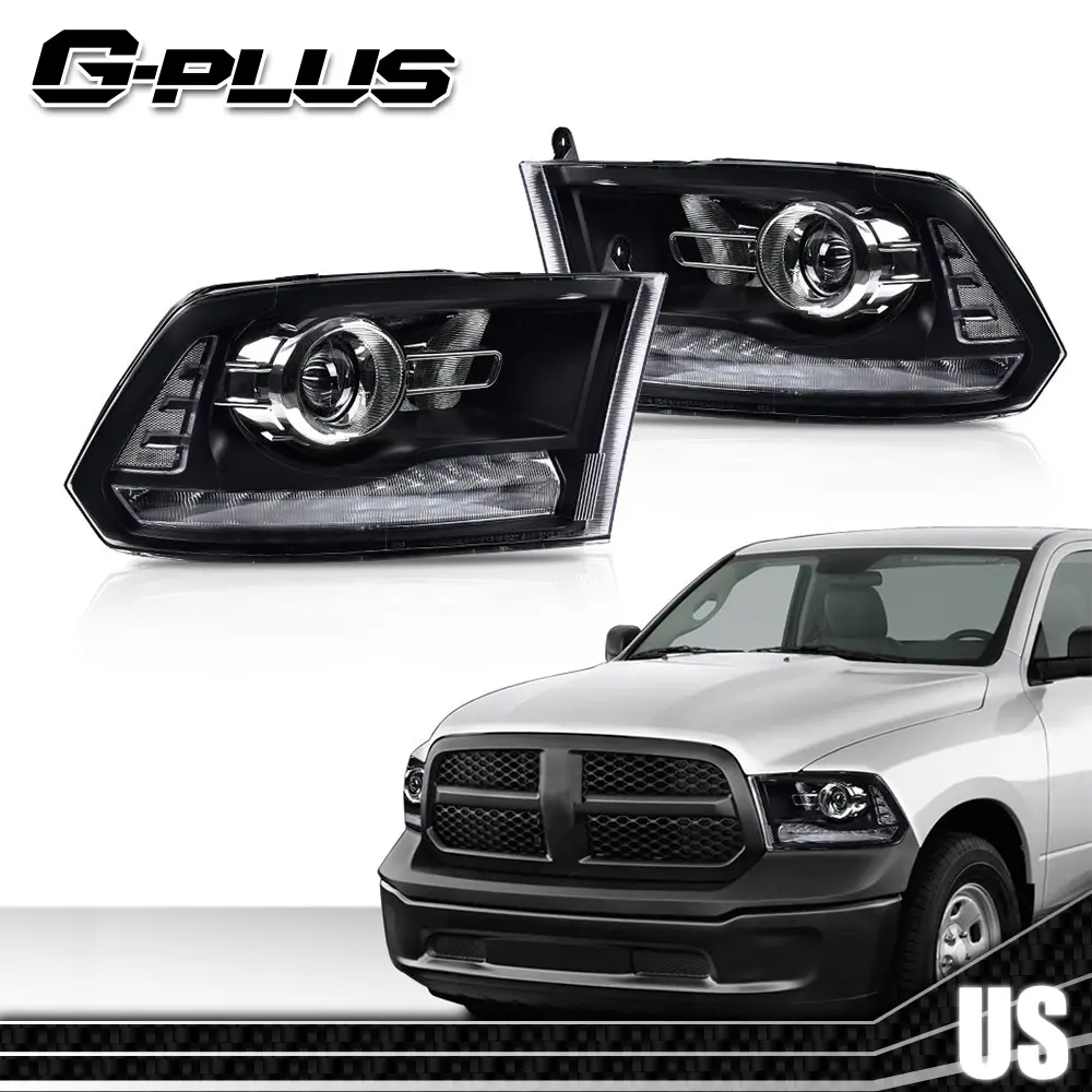 G-PLUS Plank LED Car Headlights with DRL Lights, Left & Right Pair Set Assembly for 2009-2018 Ram 1500/2500/3500 Ram Trucks, Car Exterior Upgrade Accessory
