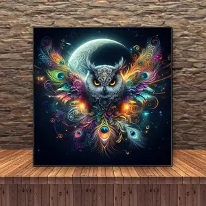 5D Diamond Arts Colorful Painting Kit, Moon Owl Pattern DIY Diamond Arts Colorful Painting without Frame, Handmade Art Crafts for Home Decor, Handicraft, Wall Art Painting