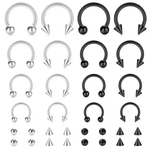 WW-16pairs-Black&White 16 Pairs Versatile Black and White Piercing Jewelry Set for Multiple Applications
