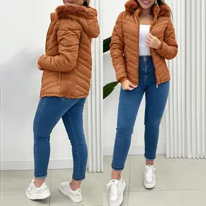 CHICME Women's Zip Up Pocket Design Shirred Waist Warm Jacket Fuzzy Trim Fleece Lined Hooded Puffer Coat Windproof Jackets CHICME Women's Zip Up Pocket Design Shirred Waist Warm Jacket Fuzzy Trim Fleece Lined Hooded Puffer Coat Windproof Jackets