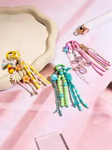 Summer Dopa Keychain For Bags Beaded Fringe Cute Aesthetic Millennium Style Fresh Hang Decor Phone Bag Accessory Butterfly Knot Daisy Charm