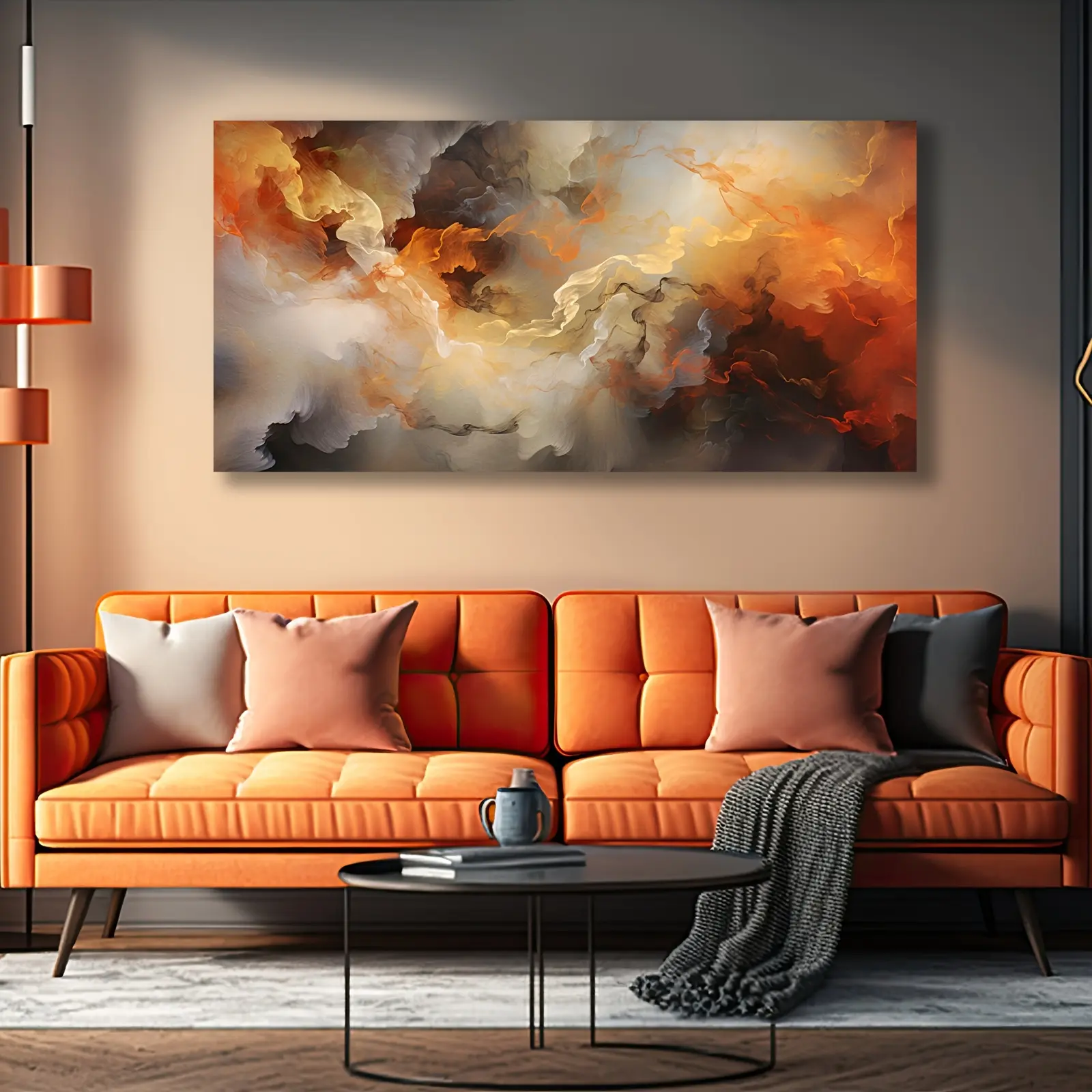 Artistic Modern Abstract Orange Canvas Wall Art Print - Creative Design Print, Solid Pattern, Horizontal Hangable Decoration Item, Pine Wood Abstract Art for Living Room, Home Office