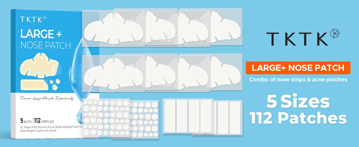 TKTK Hydrocolloid Nose Patches, XL Nose Pore Strips 91 x 48 mm, Large Hydrocolloid Acne Pimple Patches for Face, Cover Zit Blemishes & Absorb Oil (Nose Contoured, Strip, Dots 5 Sizes 112 Count)  #mothersdaygift  #Summervibes