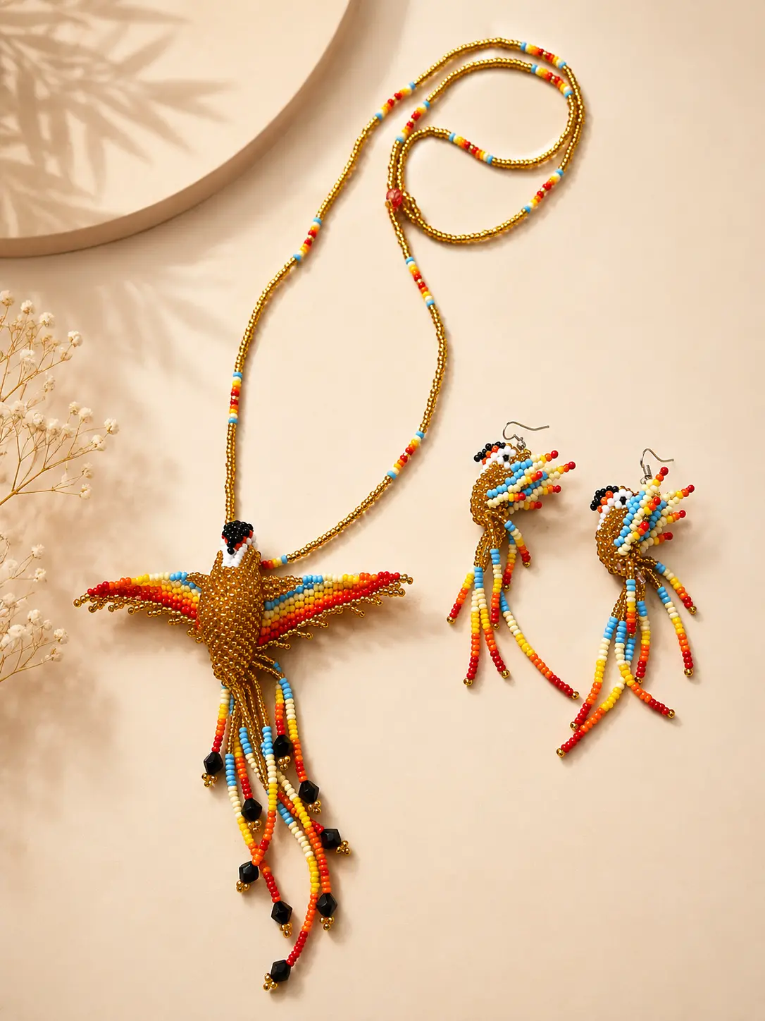 Handmade Necklace Artisan Floral Statement Necklace Seed Bead Jewelry for Women