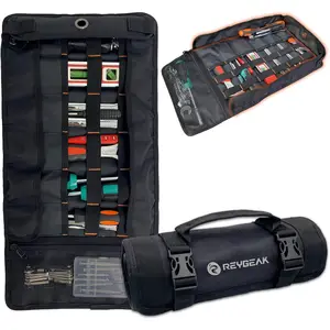 Tool Roll Organizer with Stand-up Baffle,1680D PVC Motorcycle Tool Roll Bag, Wrench Roll with Mesh Zipper,Roll Up Tool Bag for Motorcycle, Car, Pickup, ATV/UTV, Bicycle or Hobbyist