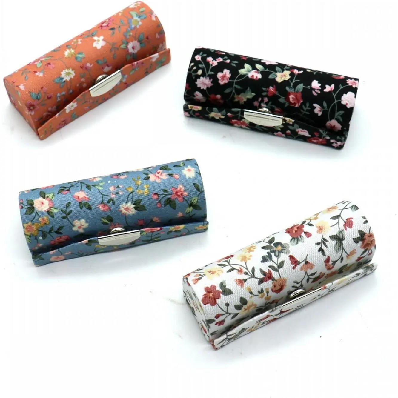 Women's Elegant Durable Vintage Floral Makeup Organizer Pouch, 4-Piece Multi-Compartment Lipstick Cases with Built-in Organizer & Mirror, Portable for Purses & Trips
