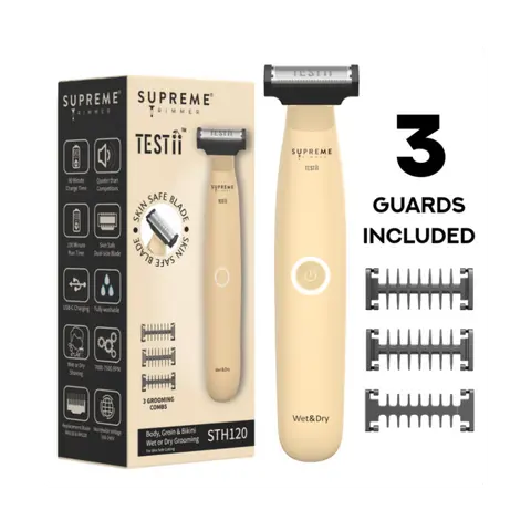 Supreme Trimmer TESTii Body & Groin Trimmer for Men – SafeEdge Blade, Waterproof, USB-C