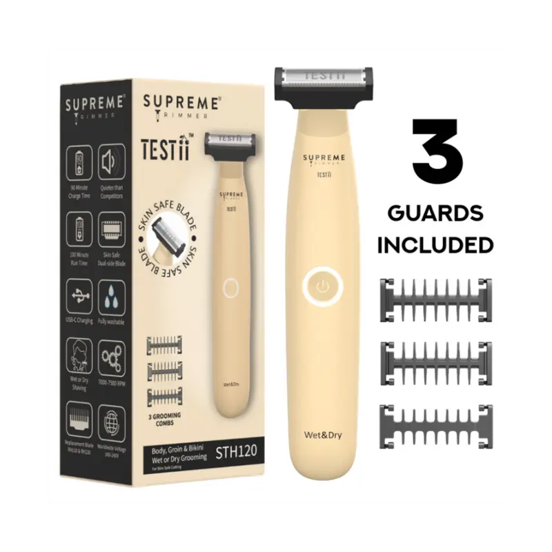 Supreme Trimmer TESTii Body & Groin Trimmer for Men – SafeEdge Blade, Waterproof, USB-C