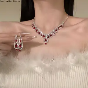 Royal Glow: Luxury Court Style Water Drop Tassel Earrings & Necklace Set | 925 Silver Needle Anti-Allergy Diamond Jewelry Set | Elegant Bridal & Evening Party Clavicle Chain