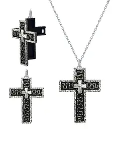 Avengers Infinity War Thanos Necklace, Secret Compartment Cross Pendant, Punk Style Alloy Cuban Link Chain, Cross Chain Design , Unisex Jewelry for All Seasons