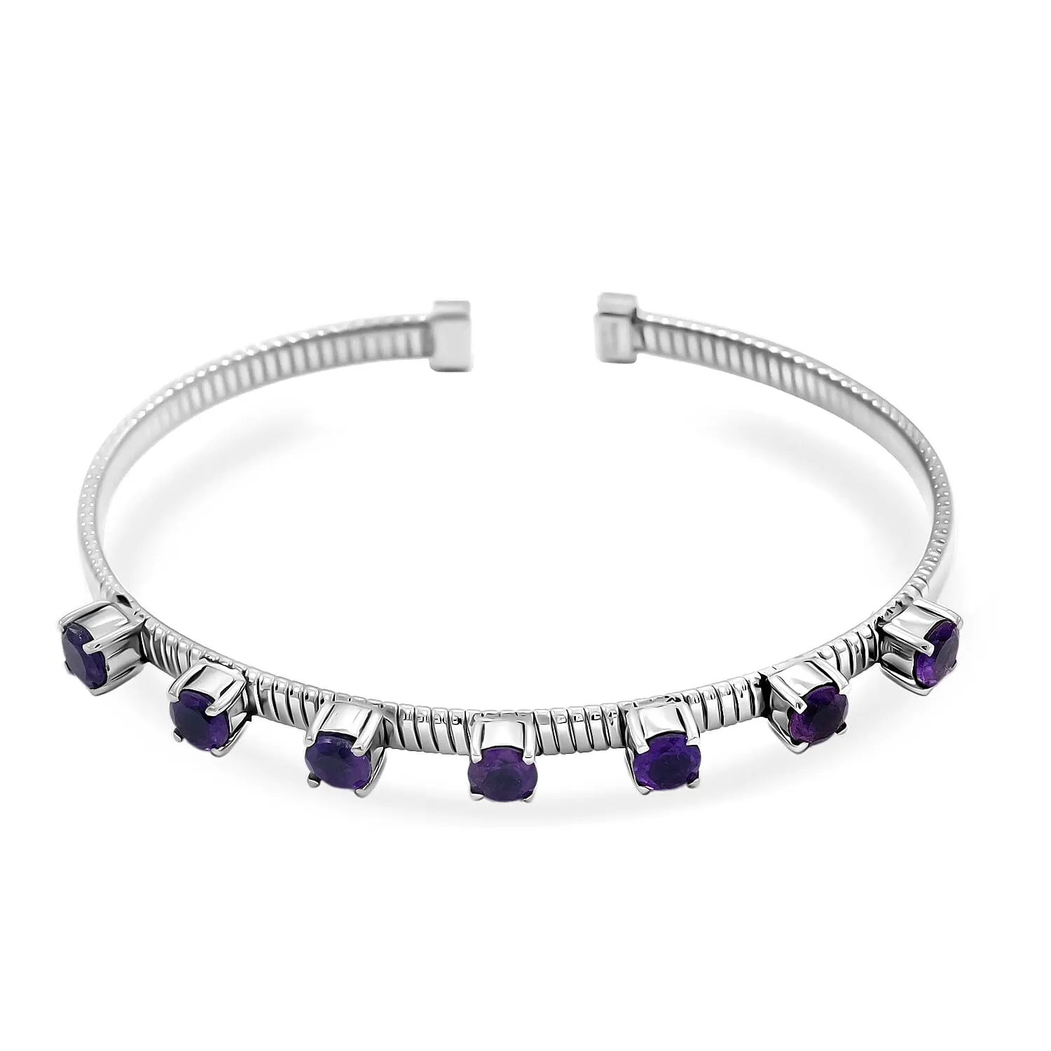 EverTrue African Amethyst Classic Cuff Bracelet in Stainless Steel (7.25 In) 3.30 ctw