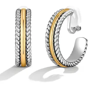 and  Clip- Earrings Two Tone Mixed Metal Clip- Earrings Chunky Hoop Clip Earrings