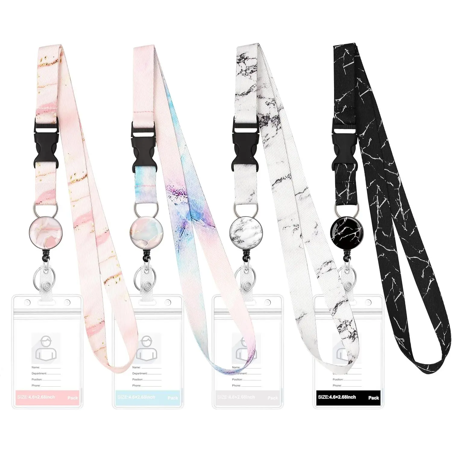 BYH25 4-Pack Detachable Cruise Ship Card Lanyards, Cute Fashion Accessories with Retractable Badge Reels, Waterproof ID Badge Holder, Badge Reels Retractable