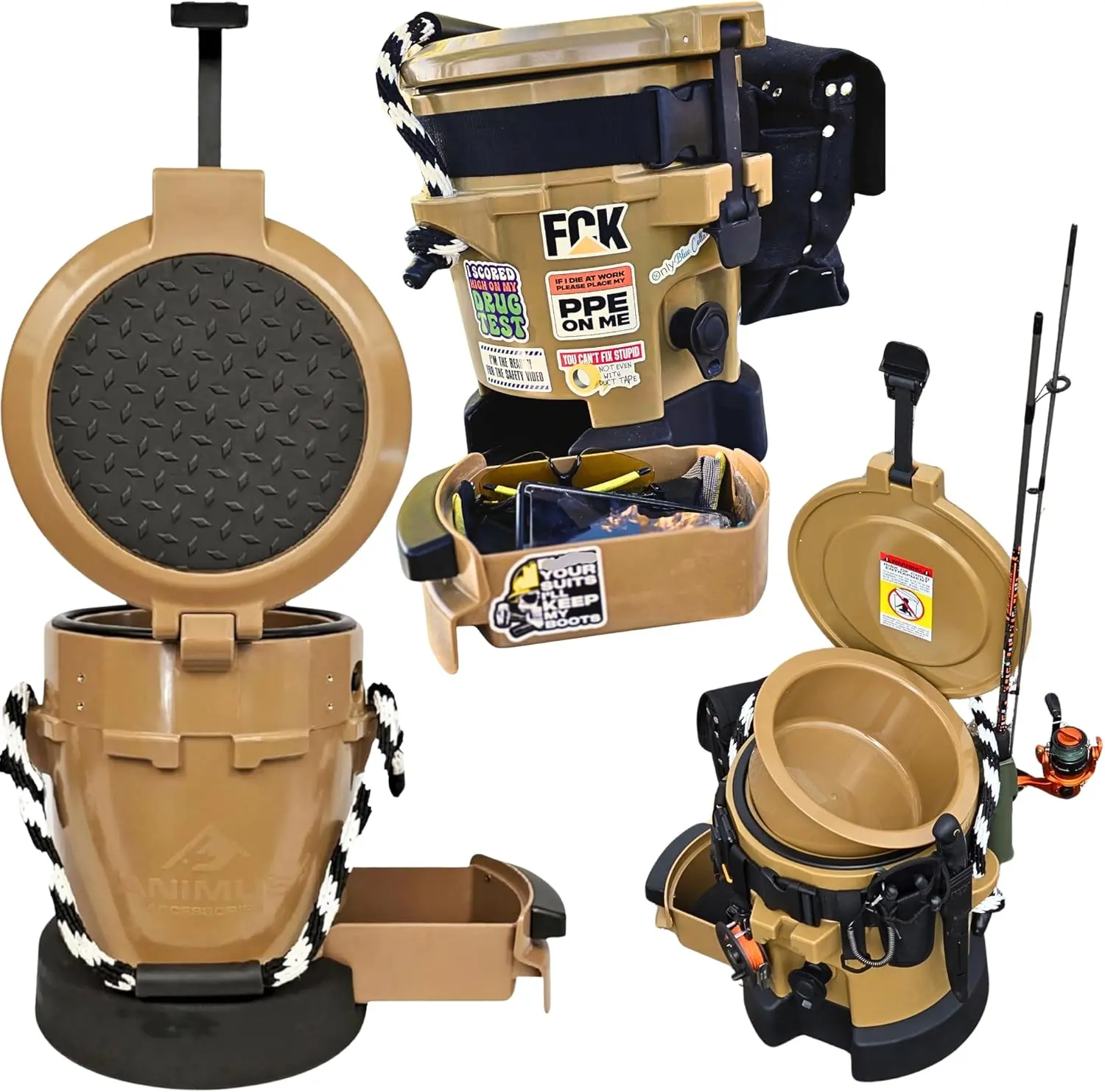 ANIMUS 5-in-1 WORK COOLER PRO -Heavy Duty 5-in-1 Cooler with Built-in Seat, Dry Drawer & Roto Molded - Thick Insulated Walls-Lunch, Water & Gear Storage Ideal for Hunting, Fisherman & Professional Tradesman