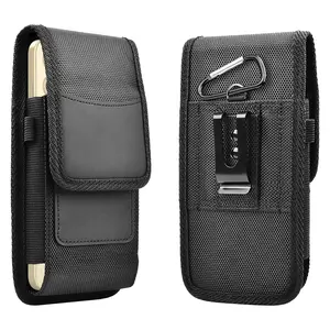 Vertical bilayer Cell Phone Holster Compatible with 5.5-6.9 inch phones, Belt Clip and Card Holder, Oxford cloth,with mountaineering buckle