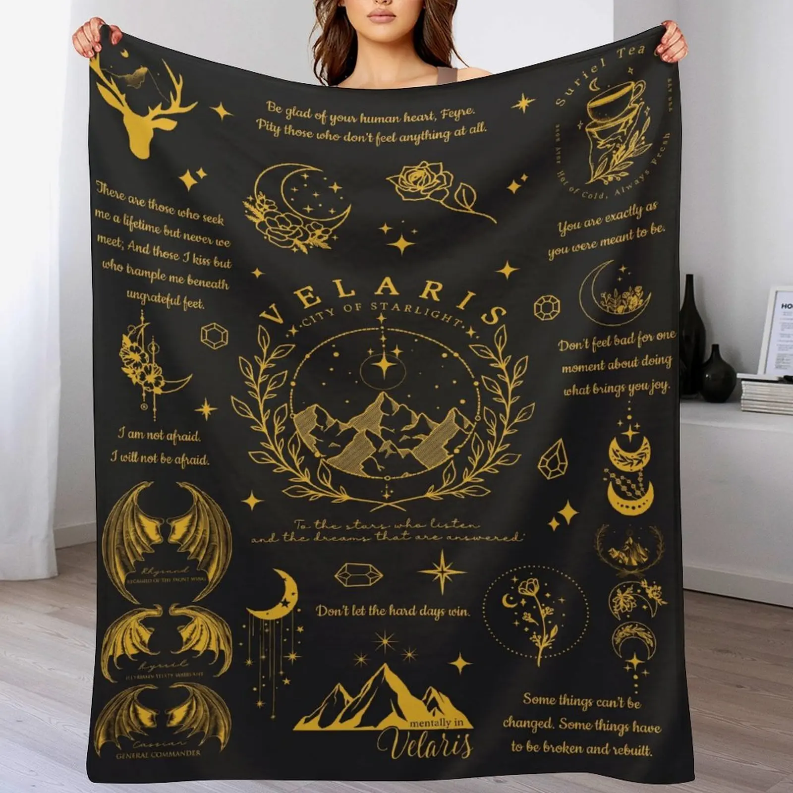 Velaris Blanket, ACOTAR Merch, The Night Court, A Court Of Thorns and Roses Gifts, SJM, City Of Starlight Plush Throw,  Book Lover Gift for Fantasy Readers, Soft Flannel Aesthetic Blanket for Booktok Fans