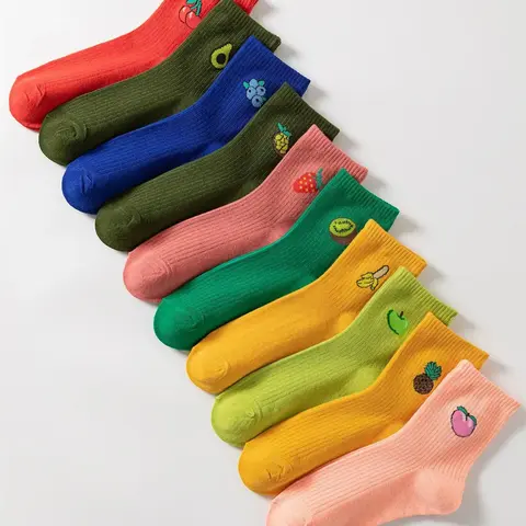 Women's Cute Fruit Print Crew Socks, Soft Comfy Breathable Mid Tube Socks for Women, Multipack Knitted Socks, Women's Socks & Hosiery