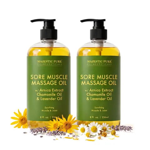 Majestic Pure Arnica Sore Muscle Massage Oil Duo (Pack of 2), Arnica Oil for Pain Relief, Back Pain, Shoulder Pain, Neck Pain, Menstrual Cramps, Muscle Soreness, Post-Gym Soreness, Bruises & Body Massage