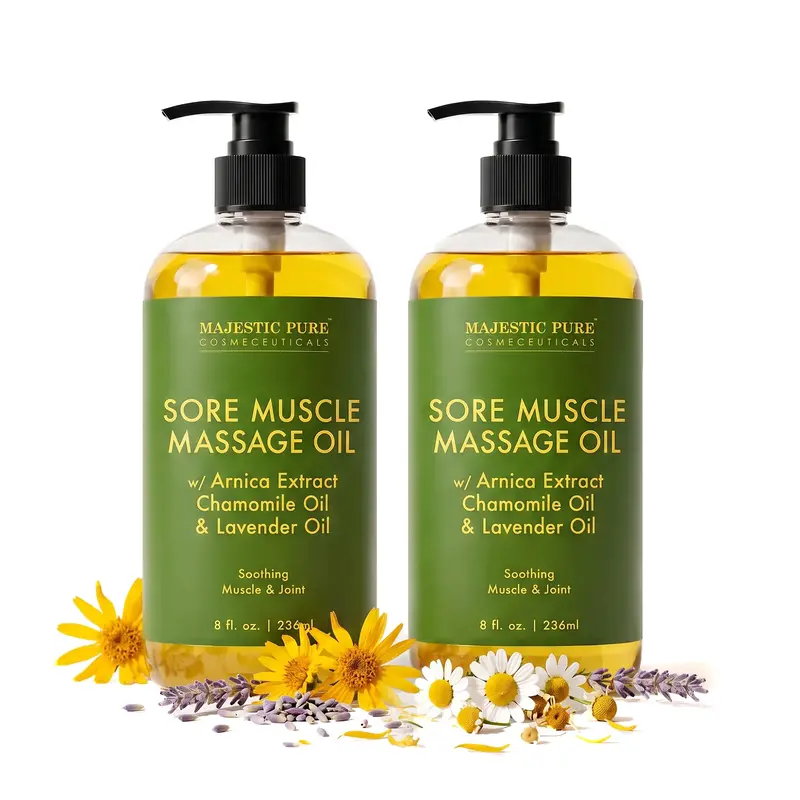 Majestic Pure Arnica Sore Muscle Massage Oil Duo (Pack of 2), Arnica Oil for Pain Relief, Back Pain, Shoulder Pain, Neck Pain, Menstrual Cramps, Muscle Soreness, Post-Gym Soreness, Bruises & Body Massage