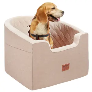 【fathersdaygift】VEVOR Dog Car Seat, Waterproof Dog Booster Seat for Car with A Storage Pocket, Clip-On Safety Leash and Sponge Filling, Dog Car Bed for Small & Medium Dog up to 55lbs, Brown