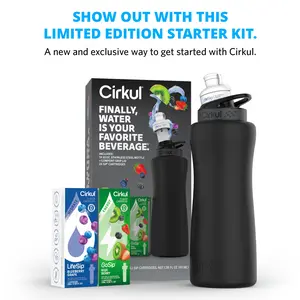 Cirkul 32oz Matte Black Stainless Steel Starter Kit with Matte Black Cirkul Lid 2.0 and 2 Flavor Cartridges (Blueberry Grape & Kiwi Berry)