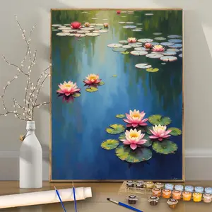 Paint by Numbers Kit for Adults Beginners+1PC Lotus Impression Painting 24color+No Frame+Digital Oil Painting+DIY Acrylic Painting+Color by Number+Perfect for Home Wall Decor, Ideal Gifts for Birthday/Father's Day/Christmas/Halloween/Mother's Day.