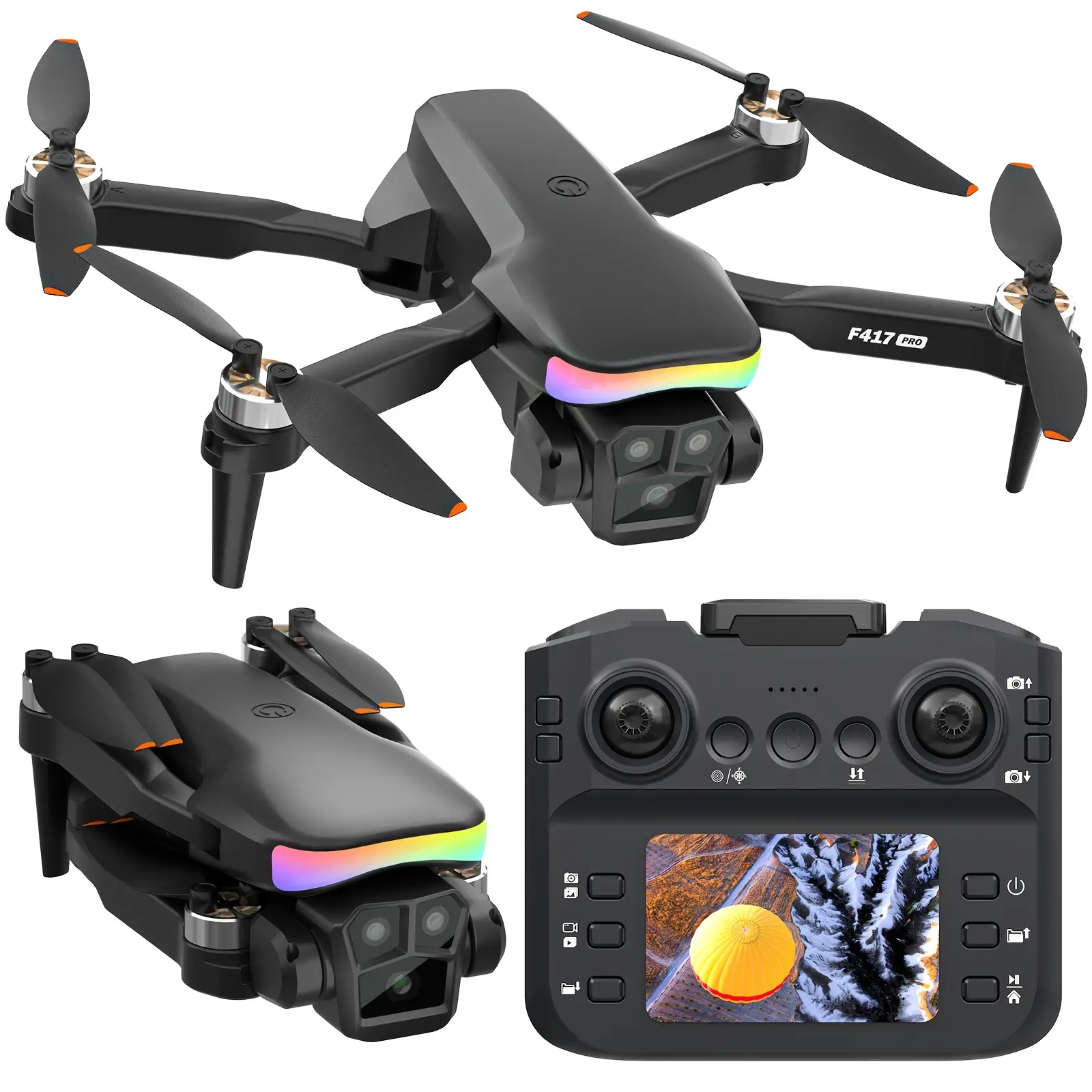 Dual-camera drone suitable for beginners and adults, equipped with an LCD screen, professional brushless motor, altitude hold, 3D flip, 3-speed modes, headless mode, one-touch takeoff/landing, foldable remote control quadcopter, supports up to 32GB SD car