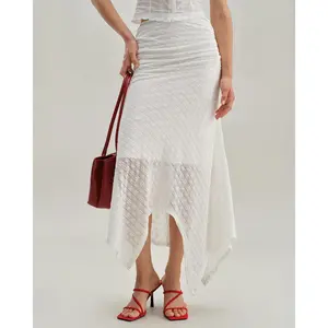 White Jacquard Mermaid Midi Skirt