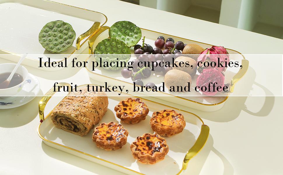 3 Pack Serving Tray with Handles Stackable Reusable Trays for Serving Plastic Food Plates Serving Platter  for birthday Party potluck Charcuterie Fruit  BBQ snack cake Pool snacktray Turkey Appetizer Tray Mother's day gift  Hosting Essentials BPA Free sum