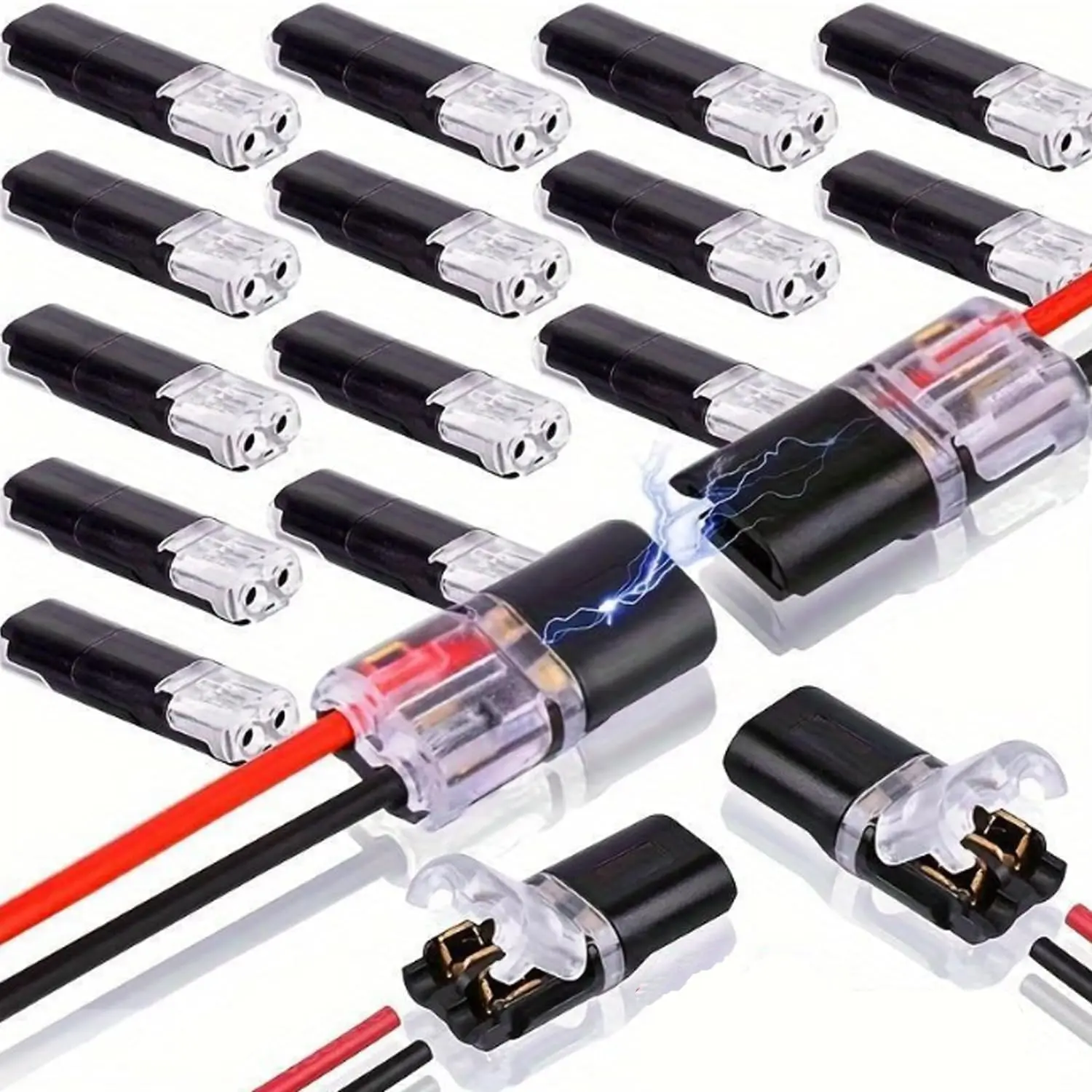 50pcs Bulk Pack Double Wire Plug-in Wire Terminal Connectors with Locking Buckle, Quick Clip Fasteners, LED Light Strip Connectors for Low-Voltage Decor DIY Crafting