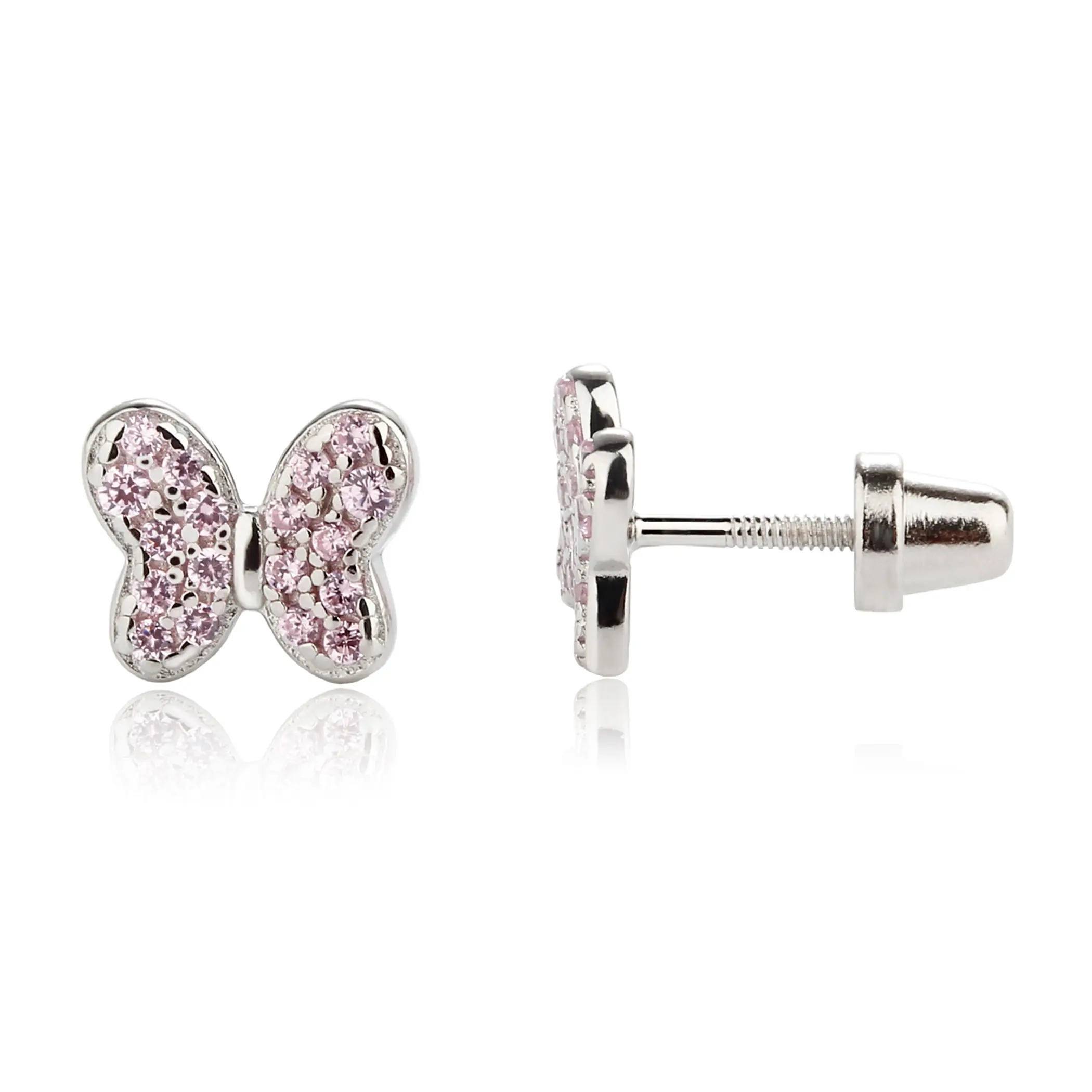 Girls Birthstone Butterfly Screwback Earrings in Sterling Silver