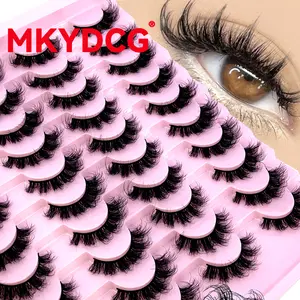 New 20 pairs 3D Mink Lashes Cat Eyelashes Fluffy Wispy Volume Lashes Natural Feathery Effect Lightweight Flexible Band Fake Lashes