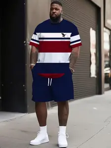 Men's Summer Casual Sportswear Set, Sporty Comfy Breathable, Breathable Round Neck T-Shirt and Shorts, Knitted Fabric Loose Fit Outdoor Leisure Wear, Casual Activewear
