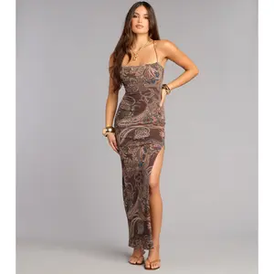 Sultry Vibe Paisley Print Bodycon Maxi Dress