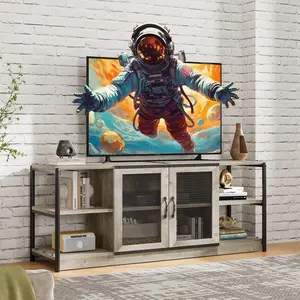 Garvee and Garvee Farmhouse Industrial Media Consoles for 63 to 80 Inch Screens, Featuring Multiple Shelves, Mesh Doors, Storage Cabinets, Cable Management, and Vintage Design for Living Room or Bedroom