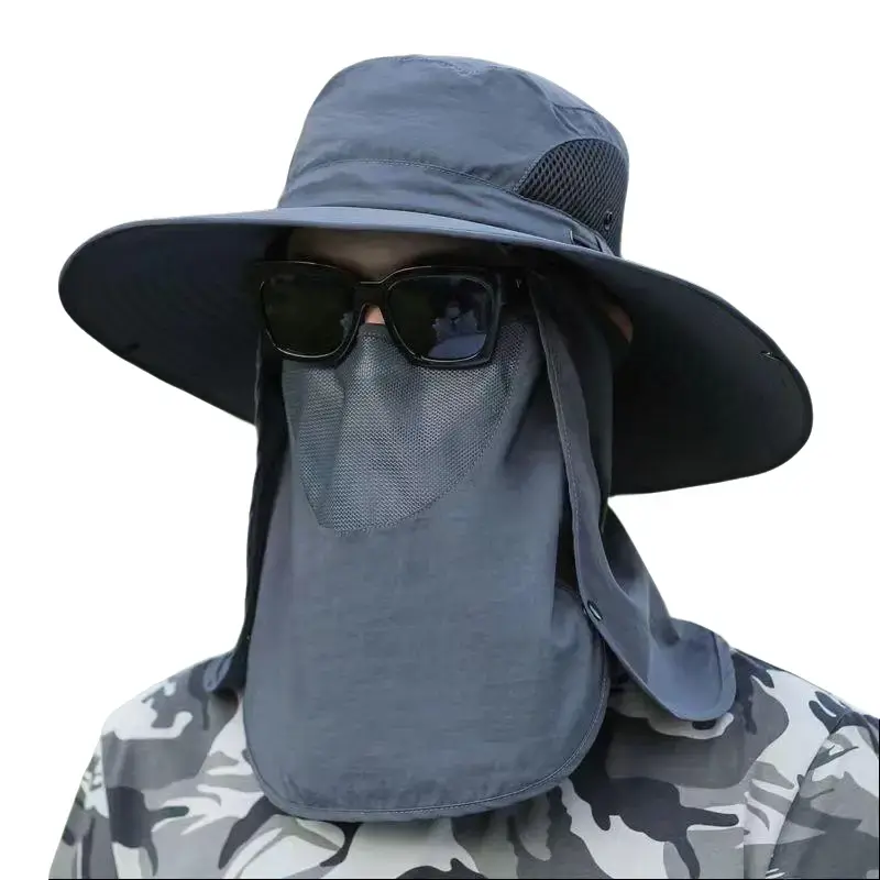 Adults' Waterproof Hiking Hat - UPF 50+ UV Sun Protection, Quick-Drying Fabric, Flexible Adjustable Drawstring, Removable Face Mask, Cool Eyelets Fishing Cap, Nylon