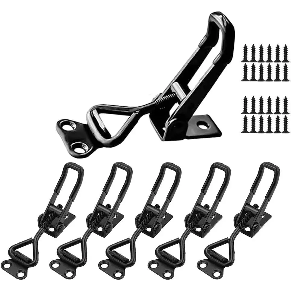 6-Pack Toggle Latch Lock 100kg 220lbs Load Capacity 4001 Adjustable Tension Quick Release Toggle Latch Black Metal Toggle Latch Lock Set Suitable for Smoker Cabinets Boxes Suitcases