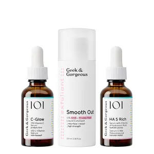Geek & Gorgeous Let's Glow Kit Serum Aha - 12% AHA Exfoliant, 15% Vitamin C Serum & Hyaluronic Acid Serum for Dewy Skin Repair