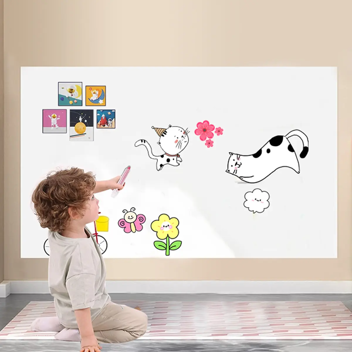 Magnetic Dry Erase Whiteboard Paper, 48" x 36" with Self Adhesive Whiteboard for Wall, Easy to Write and Clean Dry Erase Board for Kids, Office, Home, with Marker, Magnetic Eraser and Magnets