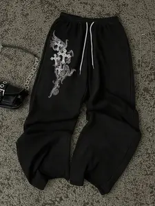 Women's Gothic Aesthetic Loose Trousers, Drawstring Loose Jogging Pants with Pockets. Suitable for street style and casual wear at home.