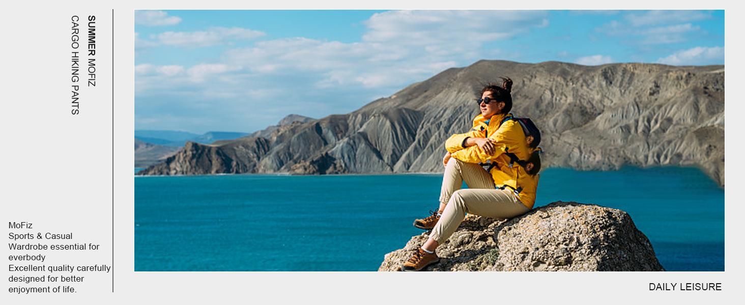 MoFiz  Outdoor Cargo Pants Lightweight Joggers Elastic Waist Athletic Hiking Sweatpants Casual Travel Pant with Pocket