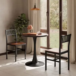 IRONCK 3-Piece Round Dining Table Set, Industrial Style Small Kitchen Table And Chairs For 2
