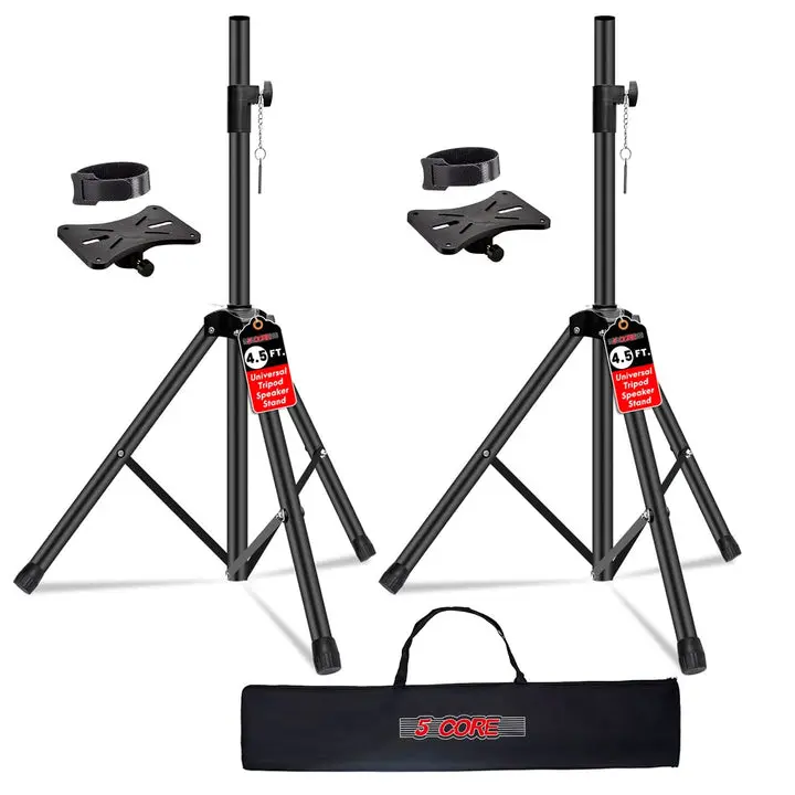 5 Core Steel Speaker Stand Pair, 35mm Metal+ABS Heavy-Duty Height-Adjustable 54" Tripod Stands for DJs/Studio, Max 132lbs PA Monitor Support