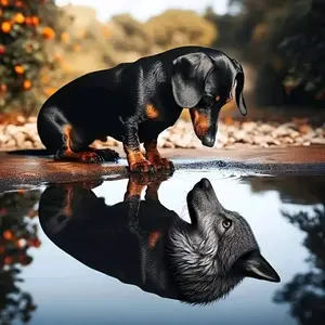 Dachshund with Wolf Reflection in Water, Multiple sizes available including square and round diamonds. This 5D DIY diamond painting set diamond art embroidery kit handmade furniture decor holiday birthday art personalized gift Decoration