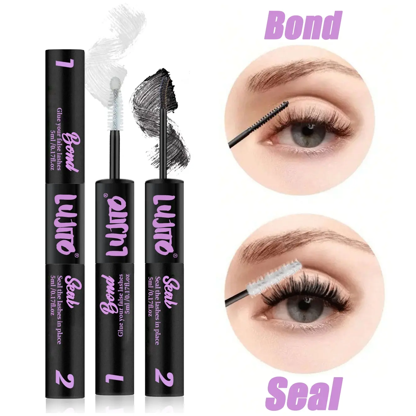 Waterproof Eyelash Bond and Seal 10ML, 2-In-1 Cosmetic Adhesive for Perfect Makeup, Strong Hold Safety for Women and Girls, Long-Lasting Lashes
