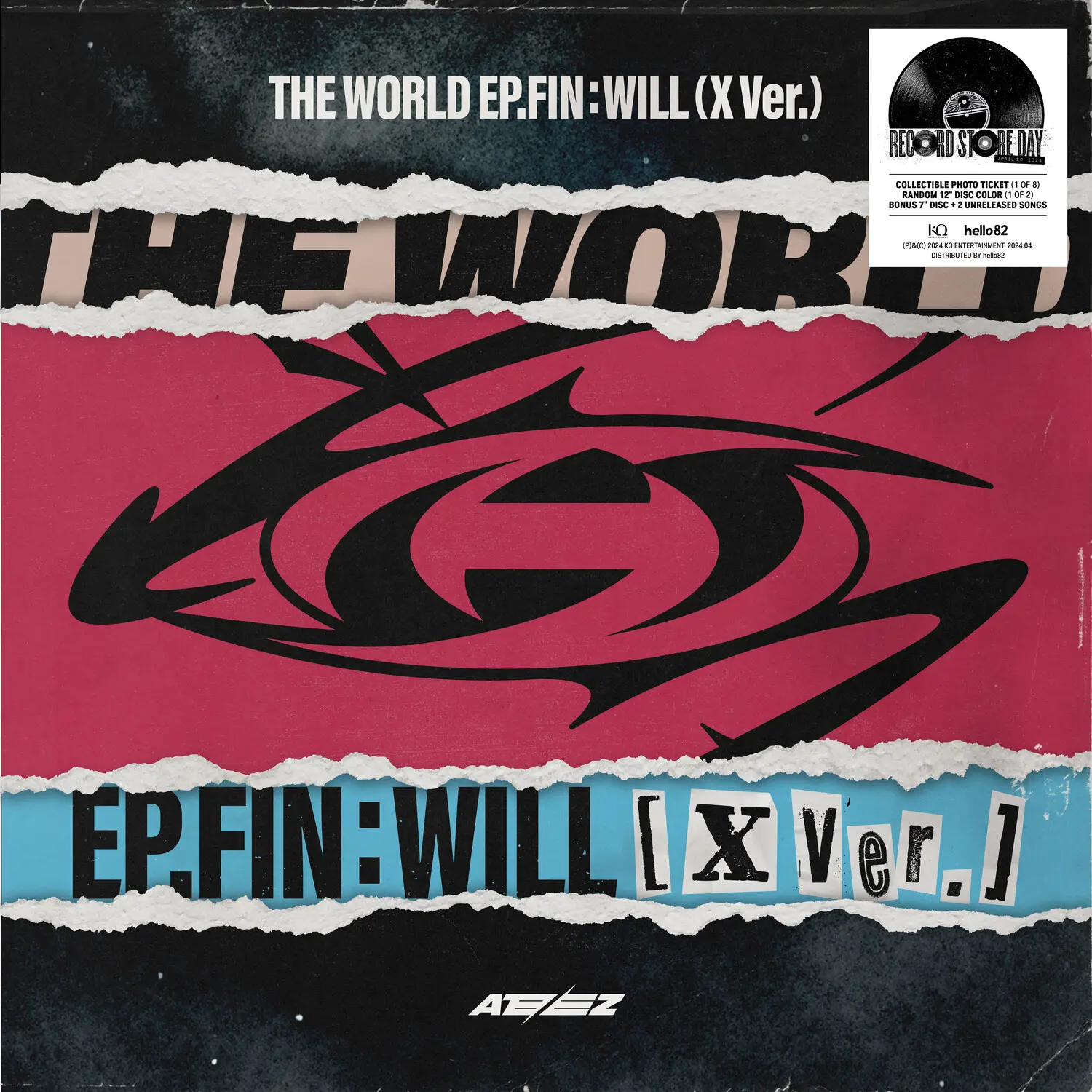 ATEEZ - THE WORLD EP.FIN : WILL Vinyl Record LP, Limited Edition Gatefold Jacket, Bonus 7" Track, Includes 12 Album Tracks (We Know, Emergency, Crazy Form, Arriba, Silver Light, Crescent Part 2, Dreamy Day, Matz, It's You, Youth, Everything, Fin: Will)
