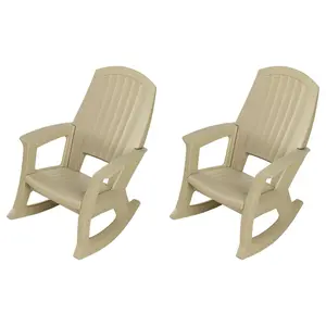 Semco Plastics Rockaway Heavy Duty Plastic Outdoor Rocking Chair, Tan (2 Pack)